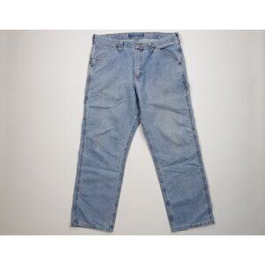 Vintage Lee Mens 36x30 Distressed Relaxed Wide Leg Dungaree Denim Jeans Blue
